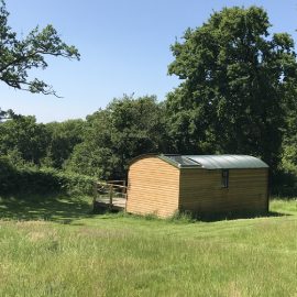 exterior of stargazing cabin at royal oak farm